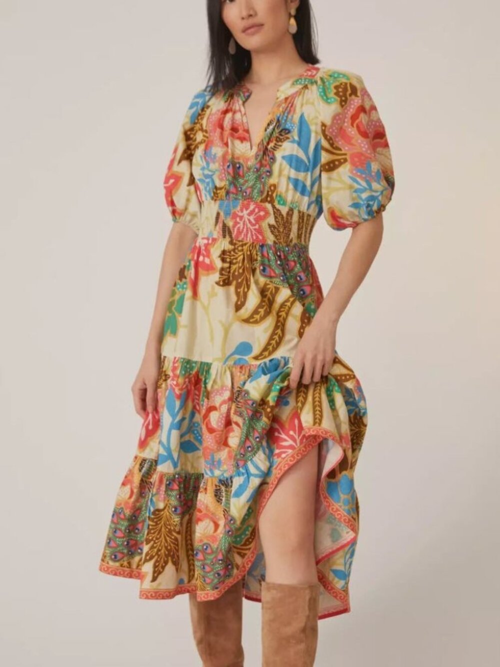 Anthropology Flora Midi Dress Puff Sleeve - NEW